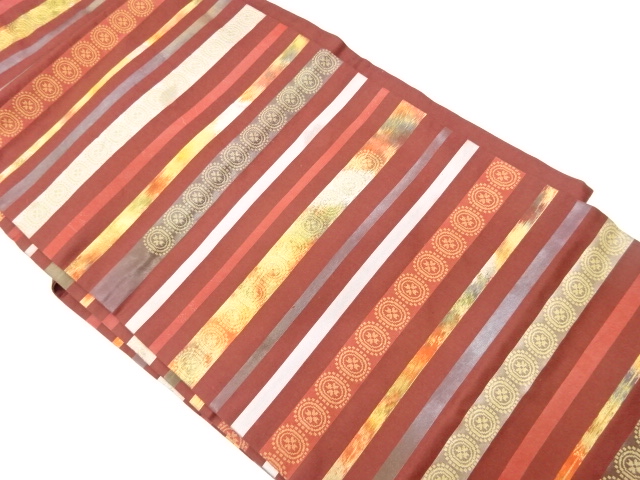JAPANESE KIMONO / VINTAGE NAGOYA OBI / WOVEN FLOWER CREST & STRIPE